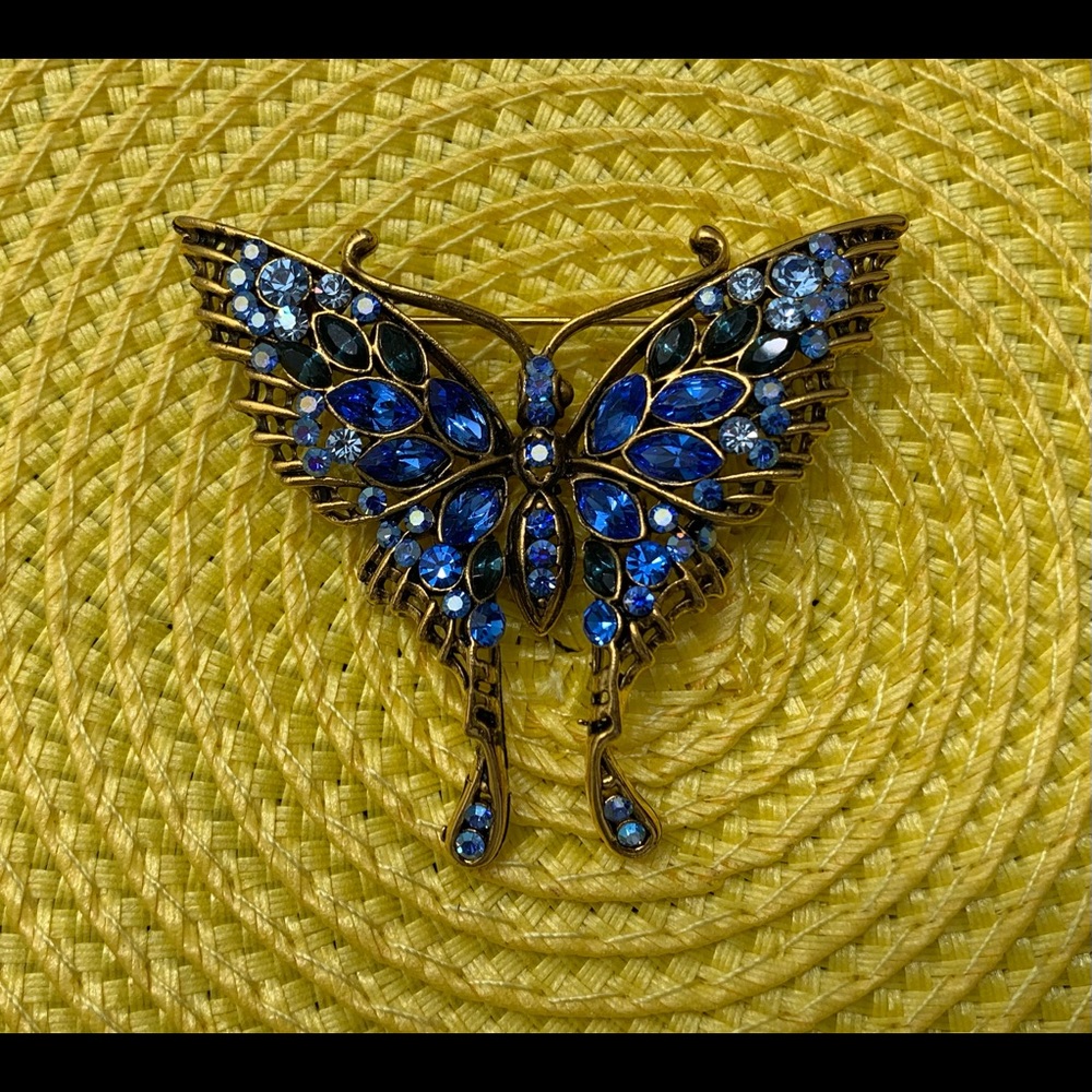 & Rare Gorgeous glittering blue butterfly brooch by Nolan Miller 2.5 x 2 inches